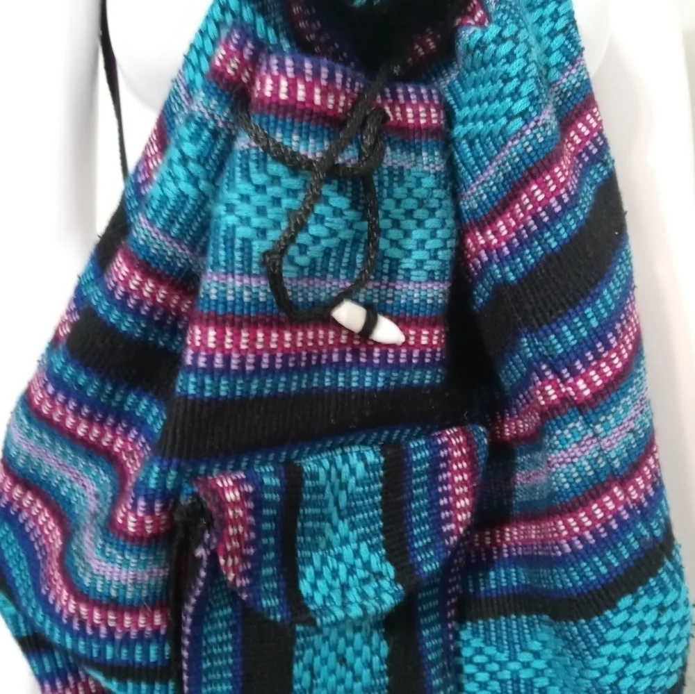 ARTESANIAS SAN MARTIN BAHA CINCH FLAP CLOSE TOP BACKPACK FRONT POCKET LARGE